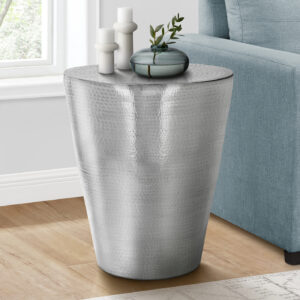 Accent Table, Drum, Side, End, Nightstand, Lamp, Living Room, Bedroom, Chrome Metal, Contemporary, Modern