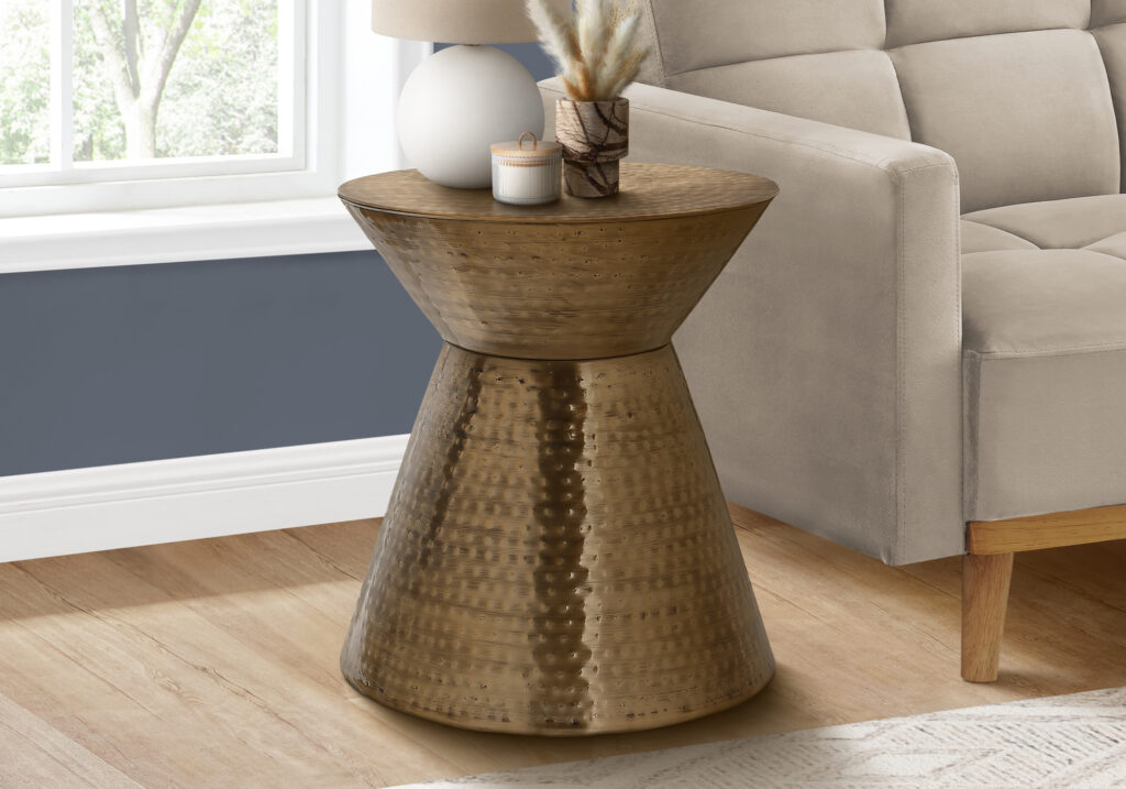 Accent Table, Drum, Side, End, Nightstand, Lamp, Living Room, Bedroom, Copper Metal, Contemporary, Modern