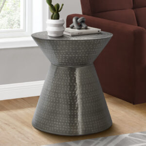 Accent Table, Drum, Side, End, Nightstand, Lamp, Living Room, Bedroom, Grey Metal, Contemporary, Modern