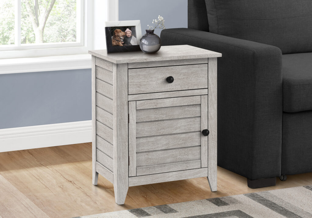 Accent Table, Nightstand, Storage Drawer, End, Side Table, Bedroom, Lamp, Storage, Grey Veneer, Transitional