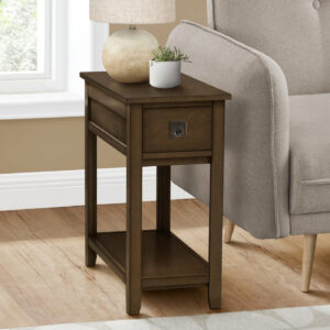 Accent Table, End, Side Table, Nightstand, Bedroom, Narrow, Storage Drawer, Brown Veneer, Transitional