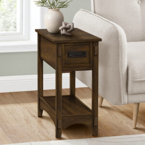 Accent Table, End, Side Table, Nightstand, 2 Tier, Narrow, Storage Drawer, Brown Veneer, Transitional
