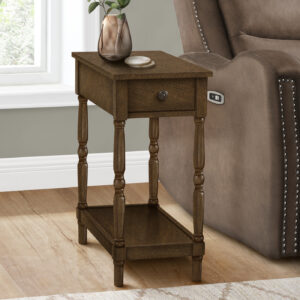 Accent Table, 2 Tier, End, Side Table, Nightstand, Bedroom, Narrow, Lamp, Storage Drawer, Brown Veneer, Traditional
