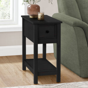 Accent Table, 2 Tier, End, Lamp, Nightstand, Side Table, Narrow, Small, Storage Drawer, Bedroom, Black Veneer, Transitional