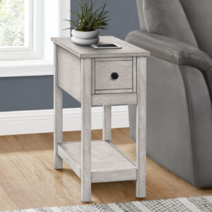 Accent Table, End, Side Table, 2 Tier, Narrow, Bedroom, Lamp, Storage Drawer, Grey Veneer, Transitional