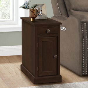 Accent Table, End, Side Table, Nightstand, Narrow, Bedroom, Lamp, Storage Drawer, Brown Veneer, Traditional