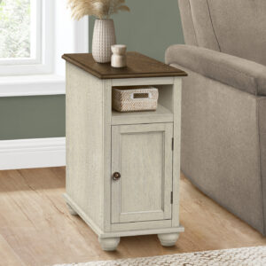 Accent Table, End, Side Table, Bedroom, Nightstand, Narrow, Lamp, Storage, Antique White Veneer, Brown Veneer, Traditional