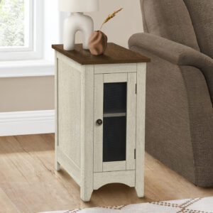 Accent Table, End, Side Table, Narrow, Nightstand, Bedroom, Lamp, Storage, Antique White Veneer, Brown Veneer, Transitional