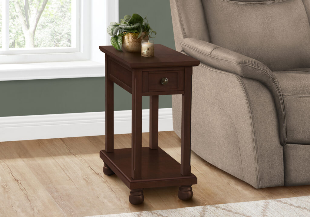 Accent Table, End, Side Table, Narrow, Nightstand, Bedroom, Lamp, Storage Drawer, Brown Veneer, Traditional