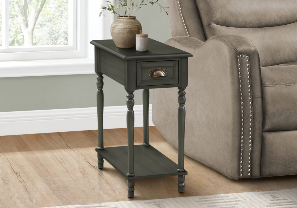 Accent Table, 2 Tier, Side Table, End, Narrow, Nightstand, Bedroom, Lamp, Storage Drawer, Green Veneer, Traditional
