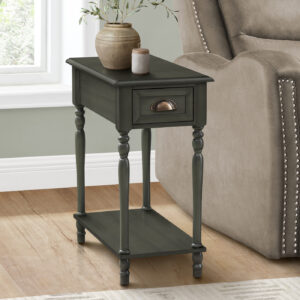 Accent Table, 2 Tier, Side Table, End, Narrow, Nightstand, Bedroom, Lamp, Storage Drawer, Green Veneer, Traditional