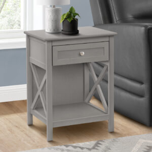 Accent Table, End, Side Table, 2 Tier, Bedroom, Nightstand, Lamp, Storage Drawer, Antique Grey Veneer, Transitional