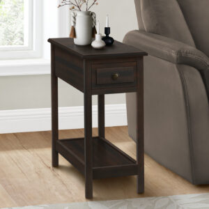Accent Table, 2 Tier, End, Side Table, Narrow, Nightstand, Bedroom, Storage Drawer, Lamp, Brown Veneer, Transitional