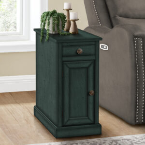 Accent Table, End, Side Table, Nightstand, Narrow, Bedroom, Lamp, Storage Drawer, Antique Blue Veneer, Traditional