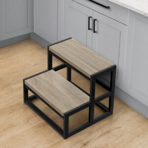 Ladder, Step Stool, Bedroom, Kitchen, Black Metal, Dark Taupe Laminate, Contemporary