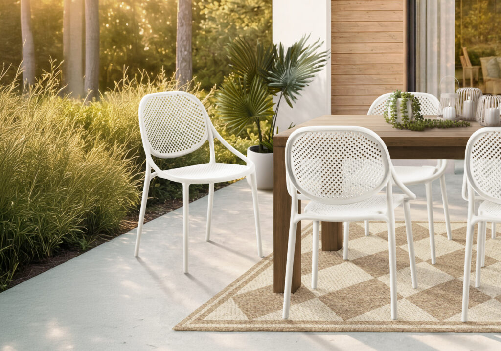 White stacking dining armchair set 4 outdoor chair