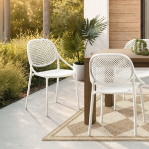 White stacking dining armchair set 4 outdoor chair