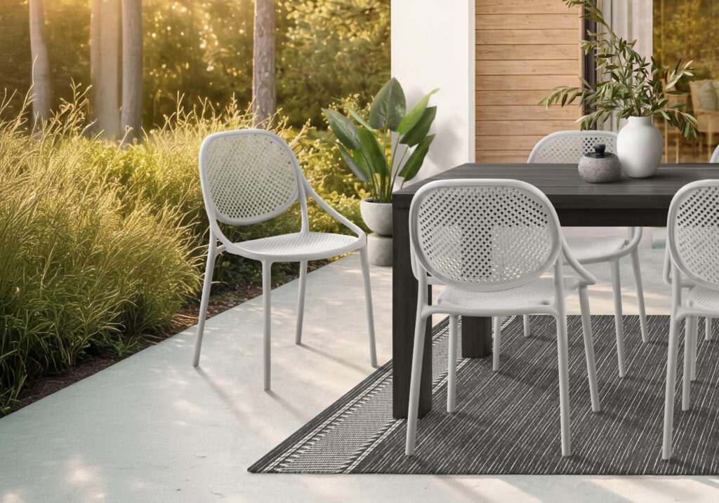 Grey stacking dining armchair set 4 outdoor chair