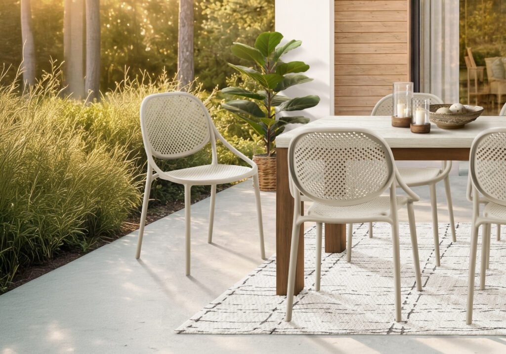Taupe stacking dining armchair set 4 outdoor chair