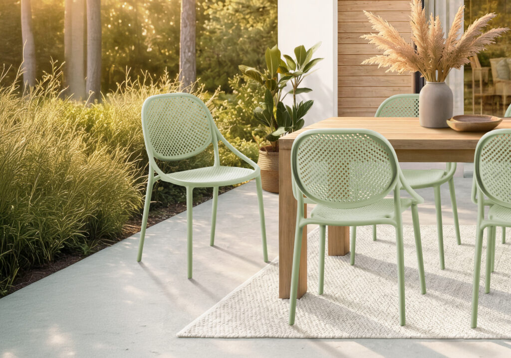 Green stacking dining armchair set 4 outdoor chair