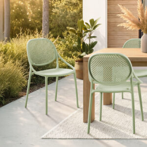 Green stacking dining armchair set 4 outdoor chair
