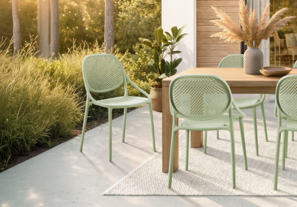 Green stacking dining armchair set 4 outdoor chair