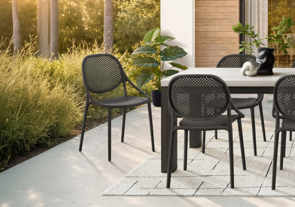 Black stacking dining armchair set 4 outdoor chair