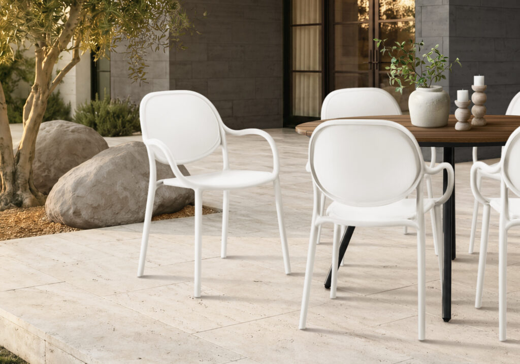 White stacking dining armchair set 4 outdoor chair