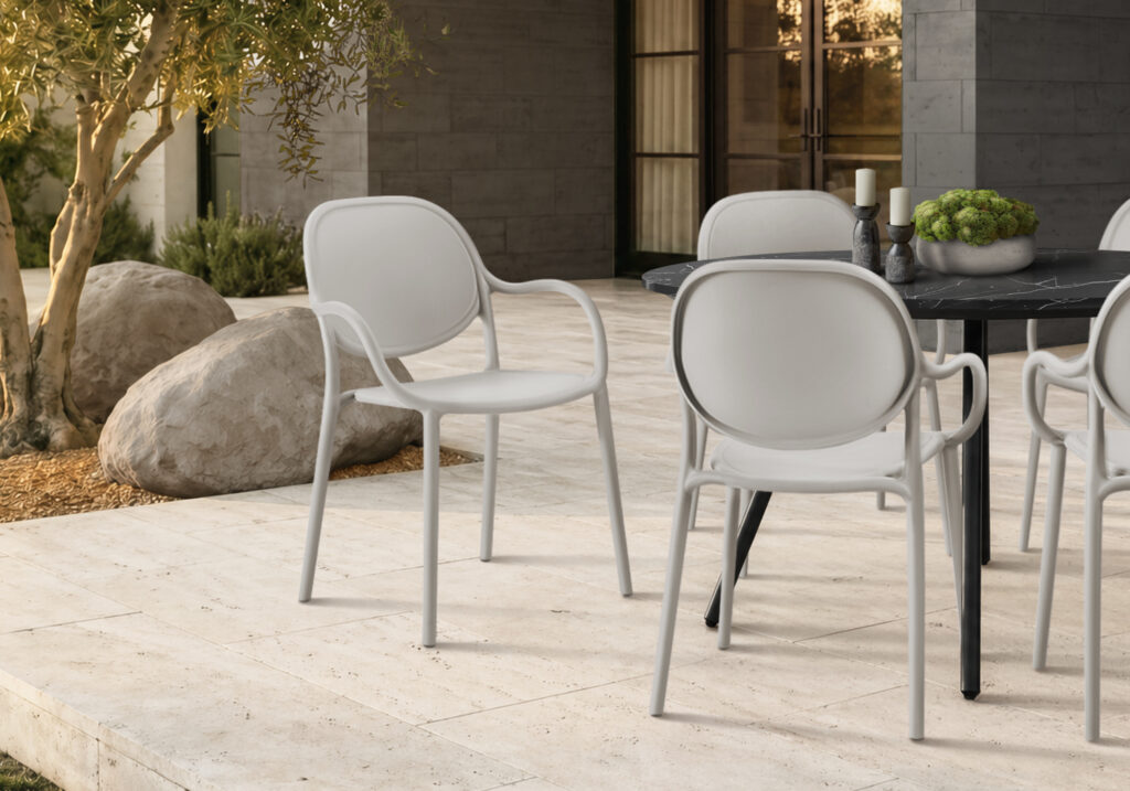Grey stacking dining armchair set 4 outdoor chair