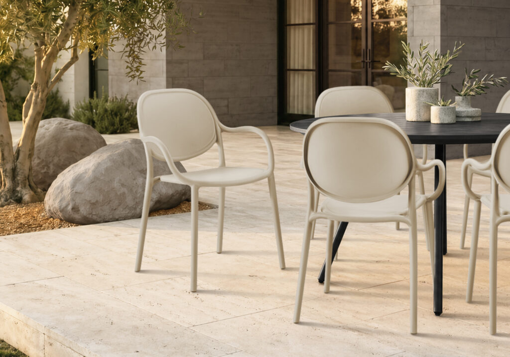 Taupe stacking dining armchair set 4 outdoor chair