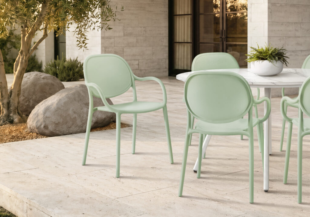 Green stacking dining armchair set 4 outdoor chair