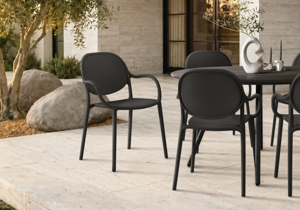 Black stacking dining armchair set 4 outdoor chair