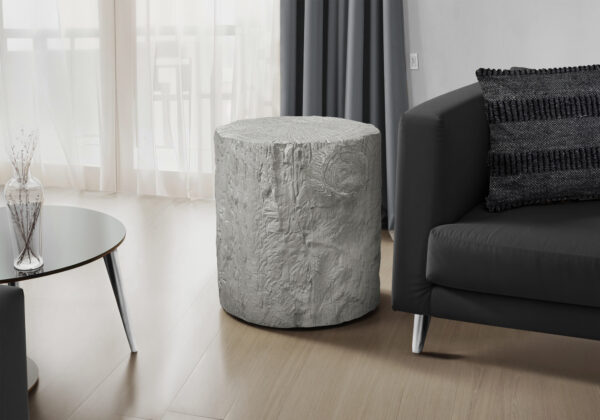 Accent Table, 25″H, Indoor Or Outdoor, Drum, End, Nightstand, Round, Side Table, Living Room, Bedroom, Grey, Contemporary, Modern