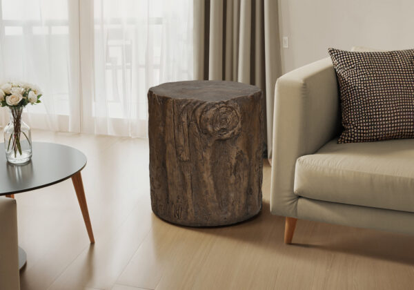Accent Table, 25″H, Indoor Or Outdoor, Drum, End, Nightstand, Round, Side Table, Living Room, Bedroom, Walnut, Contemporary, Modern