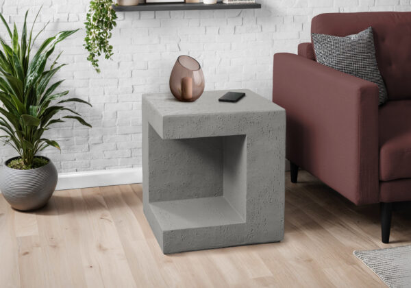 Accent Table, 25″H, Indoor Or Outdoor, Side Table, Nightstand, End, Square, Bedroom, Living Room, Grey, Contemporary, Modern