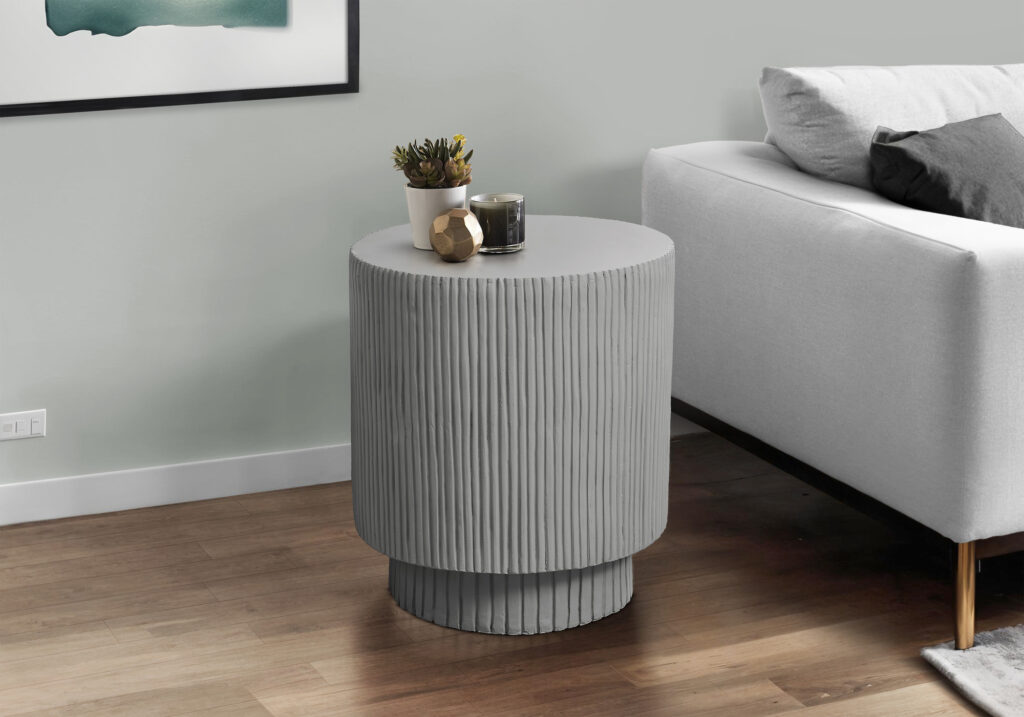 Accent Table, 25″H, Indoor Or Outdoor, Bedroom, End, Living Room, Nightstand, Round, Side Table, Grey, Contemporary, Modern