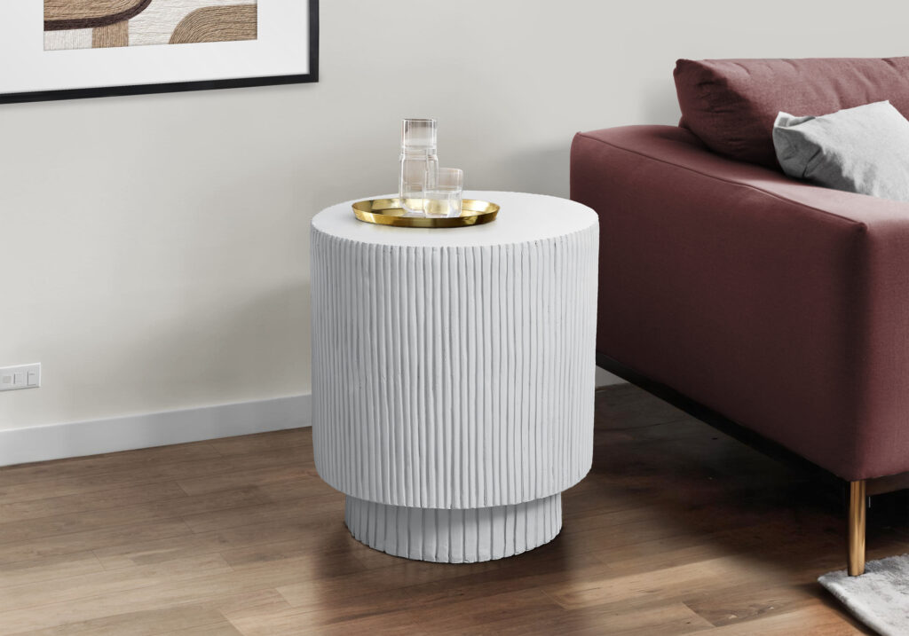 Accent Table, 25″H, Indoor Or Outdoor, Bedroom, End, Living Room, Nightstand, Round, Side Table, White, Contemporary, Modern