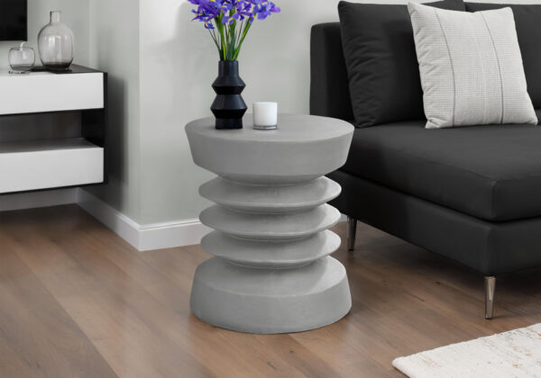 Accent Table, 25″H, Indoor Or Outdoor, Side Table, End, Bedroom, Living Room, Nightstand, Round, Grey, Contemporary, Modern