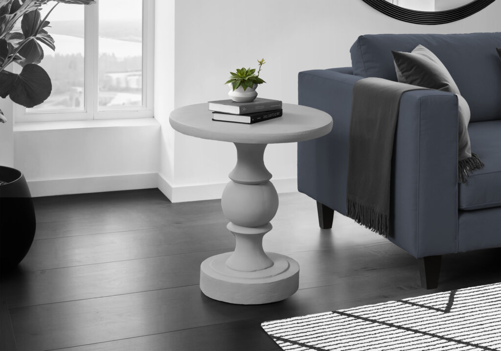 Accent Table, 25″H, Indoor Or Outdoor, Bedroom, End, Living Room, Nightstand, Round, Side Table, Grey, Transitional