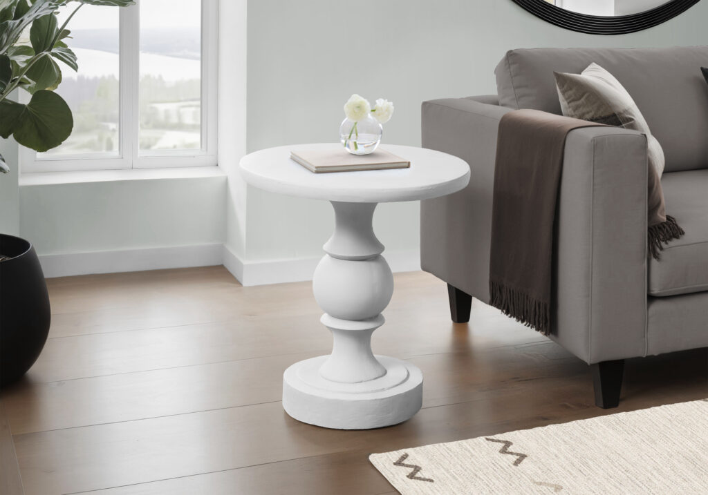 Accent Table, 25″H, Indoor Or Outdoor, Bedroom, End, Living Room, Nightstand, Round, Side Table, White, Transitional