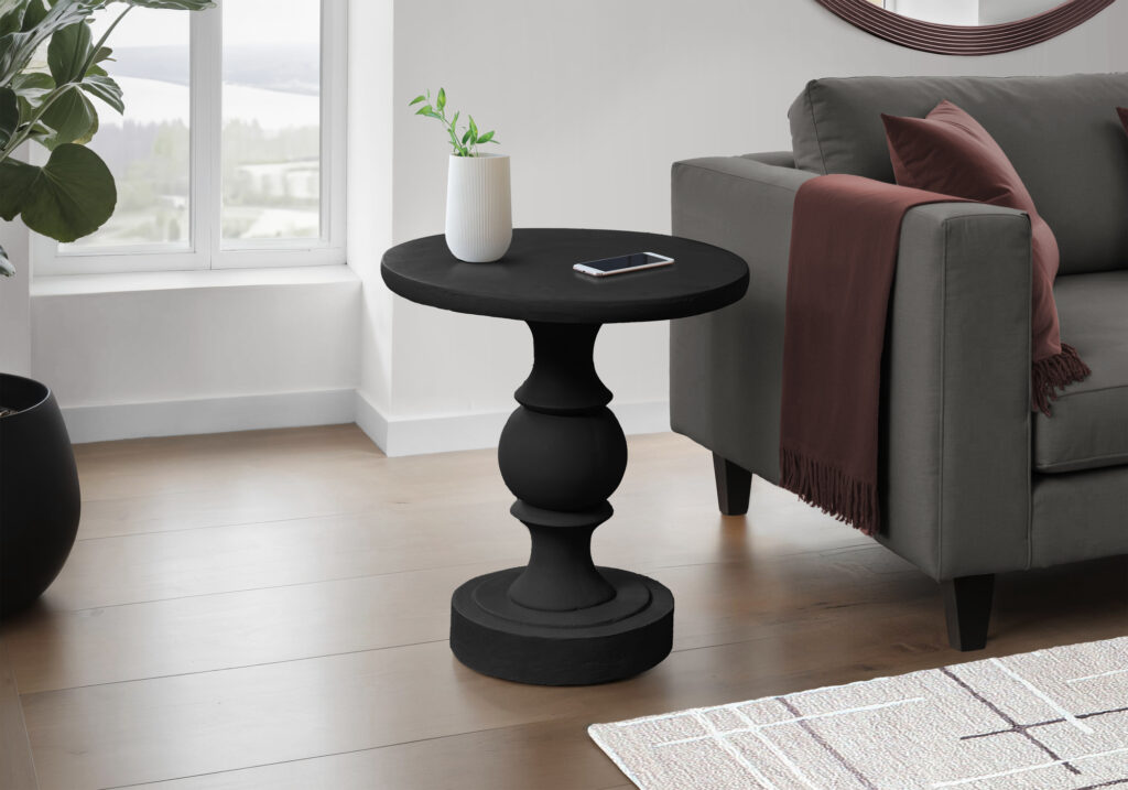 Accent Table, 25″H, Indoor Or Outdoor, Bedroom, End, Living Room, Nightstand, Round, Side Table, Black, Transitional