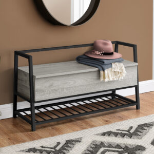 Bench, Entryway, Hallway, Storage, 42" Rectangular, Grey Laminate, Black Metal, Contemporary, Modern