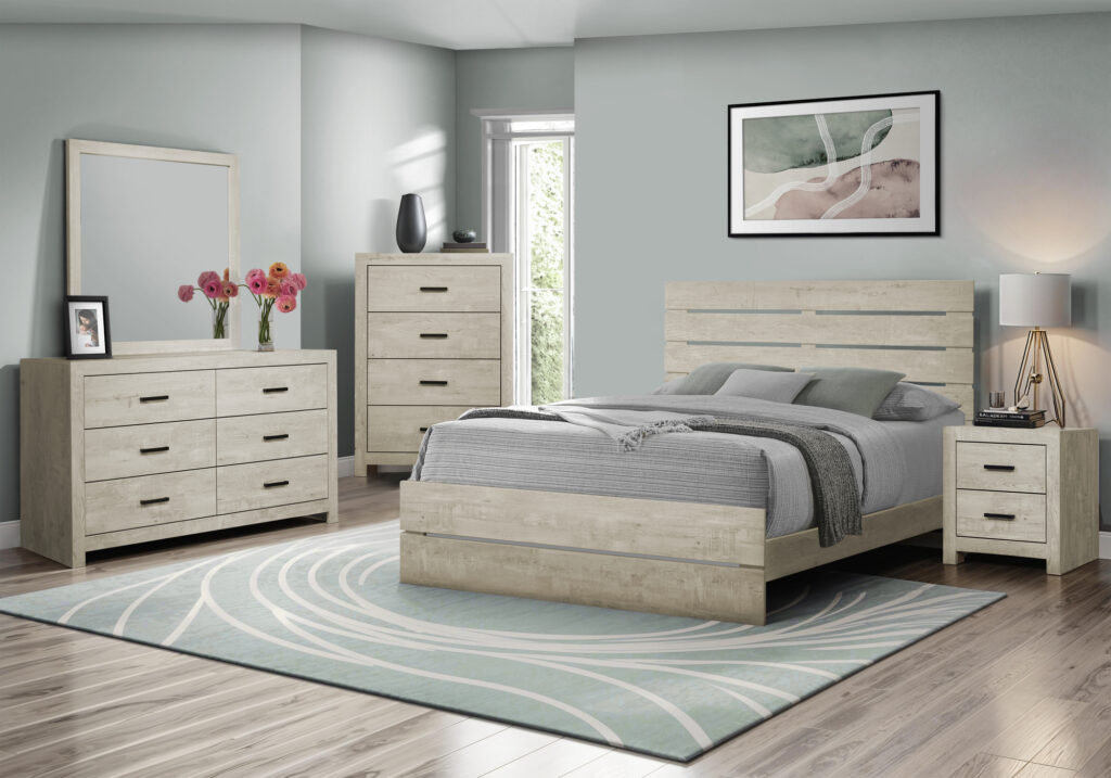 Bleached oak queen bed finish bedroom set