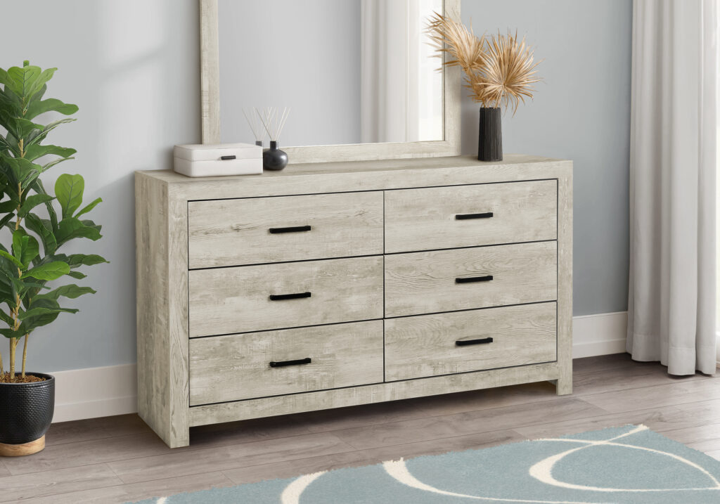 Bleached oak 6 drawer dresser finish bedroom set