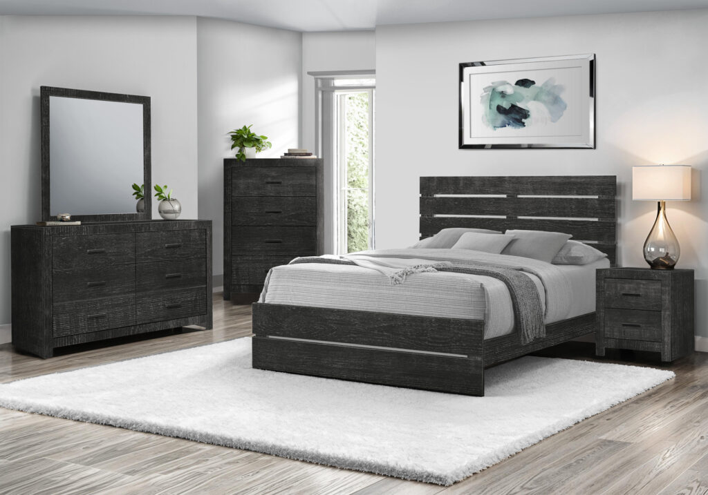 Grey wood queen bed graphite finish bedroom set