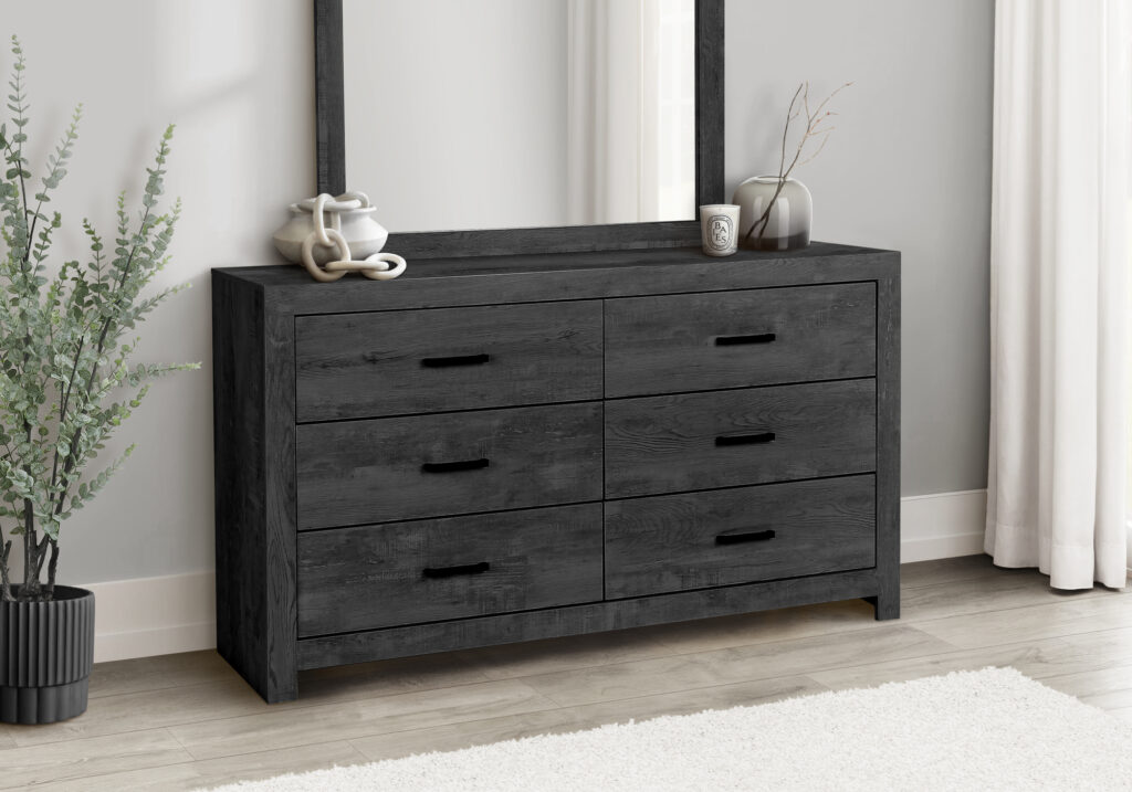 Grey wood 6 drawer dresser graphite finish bedroom set