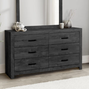 Grey wood 6 drawer dresser graphite finish bedroom set