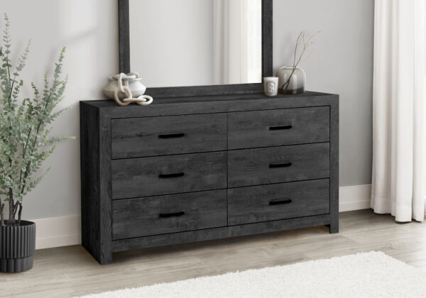 Grey wood 6 drawer dresser graphite finish bedroom set