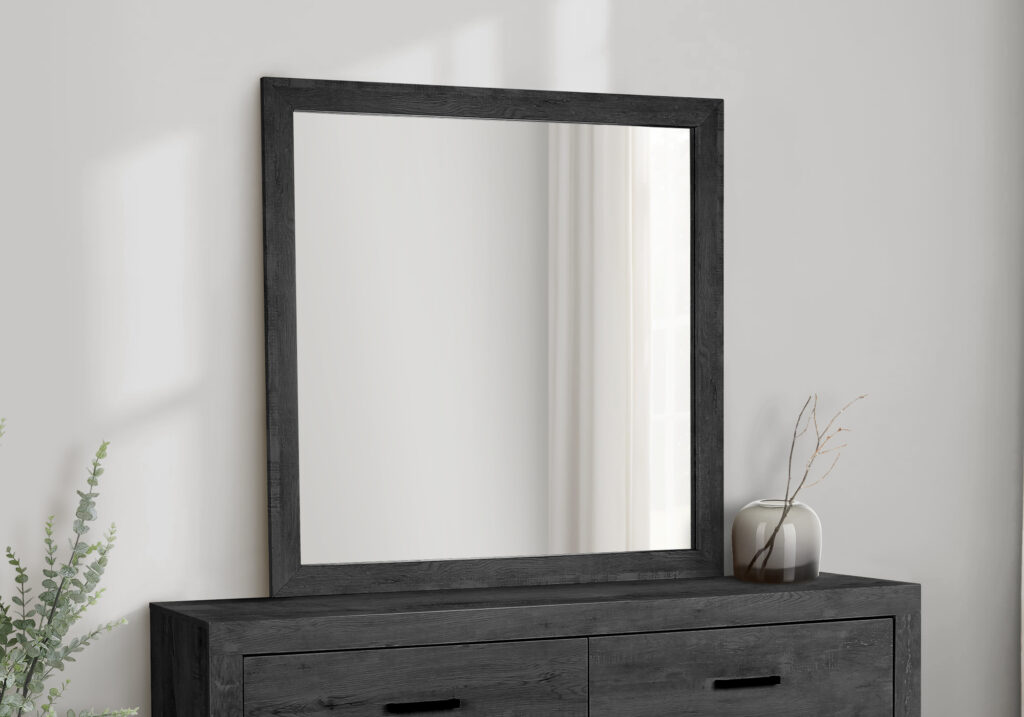 Grey wood wall mirror graphite finish bedroom set