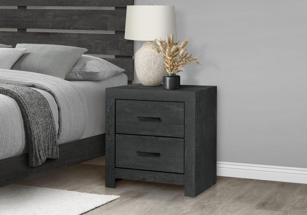 Grey wood 2 drawer nightstand graphite bedroom set
